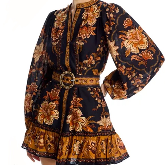 FARM Rio Dresses & Skirts - FARM Rio Majestic Garden Beaded Buckle Long Sleeved Mini Dress